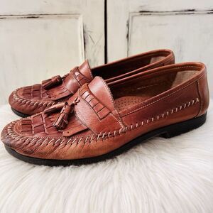 Croft & Barrow Vista Brown Woven Leather Hand Stitched Loafers Dress Shoes 9.5M